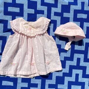 Little Bitty Pale Pink Eyelet Dress and matching hat 😍 K2